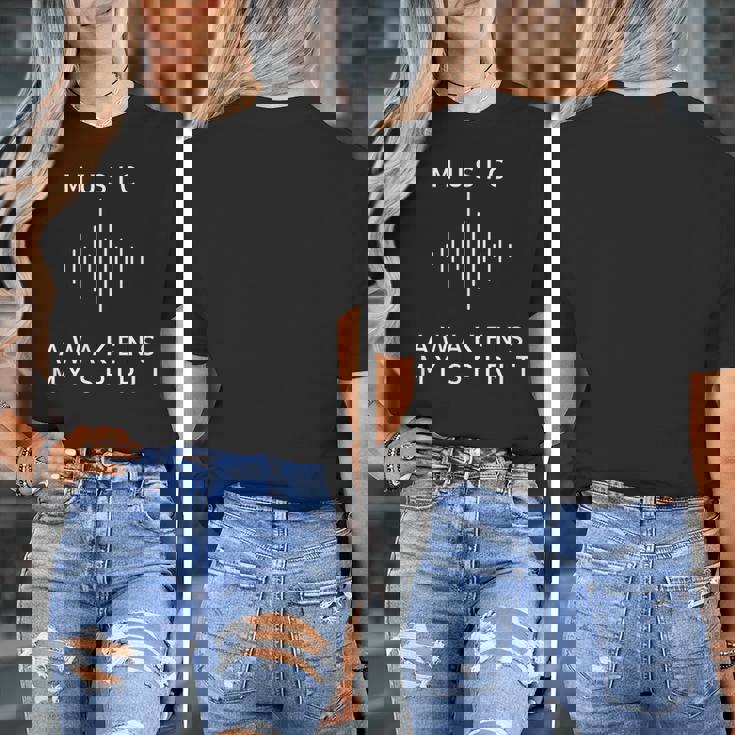 Music Awakens My Spirit Inspiring Musician Teacher Quote Women&#x27;s T-Shirt, funny design