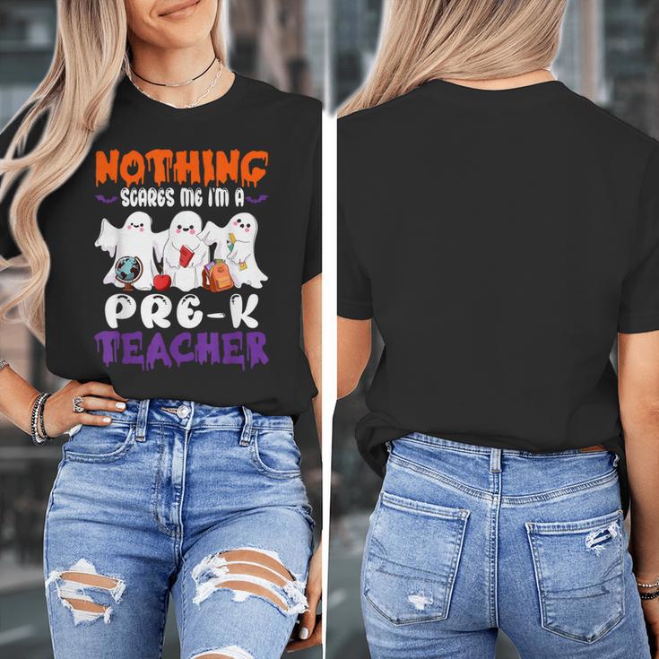 Nothing Scares Me I'm A Pre-K Teacher Halloween Ghosts Women's T-Shirt, funny design