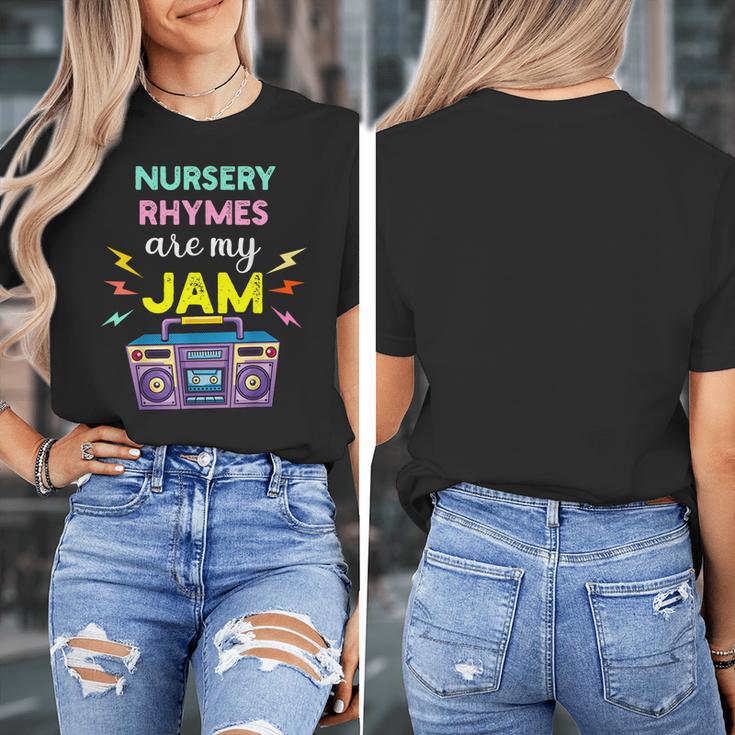 Nursery Rhymes Are My Jam 80s Retro Teachers & Students Kids Women's T-Shirt, funny design Nursery Rhymes Are My Jam 80s Retro Teachers & Students Kids Women's T-Shirt, funny design
