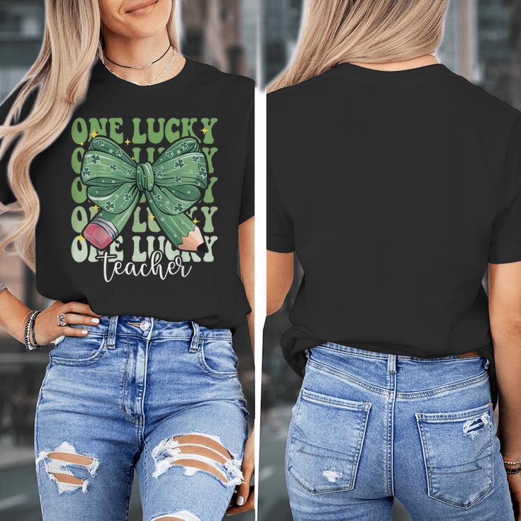 One Lucky Teacher Coquette Bow St Patricks Day Teacher Women's T-Shirt, funny design One Lucky Teacher Coquette Bow St Patricks Day Teacher Women's T-Shirt, funny design