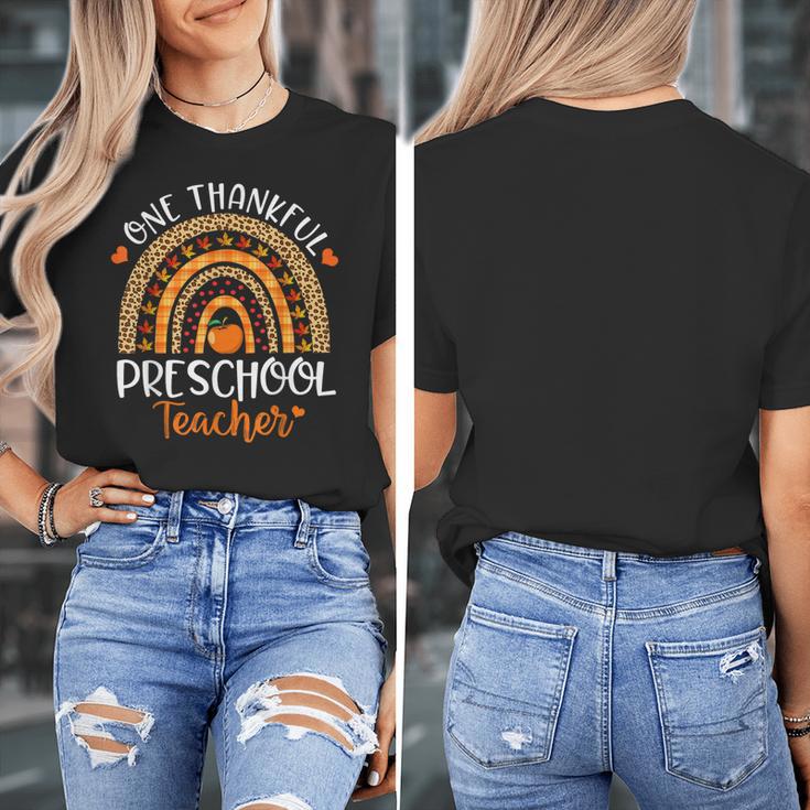 One Thankful Preschool Teacher Thanksgiving Rainbow Women's T-Shirt, funny design One Thankful Preschool Teacher Thanksgiving Rainbow Women's T-Shirt, funny design