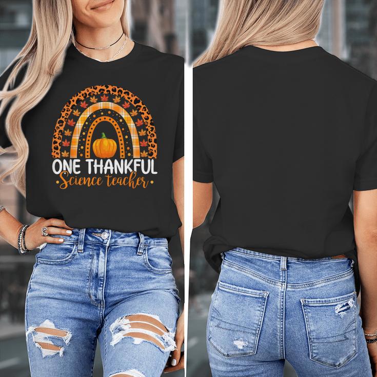 One Thankful Science Teacher Rainbow Boho Fall Thanksgiving Women's T-Shirt, Science Teacher Gifts, funny design