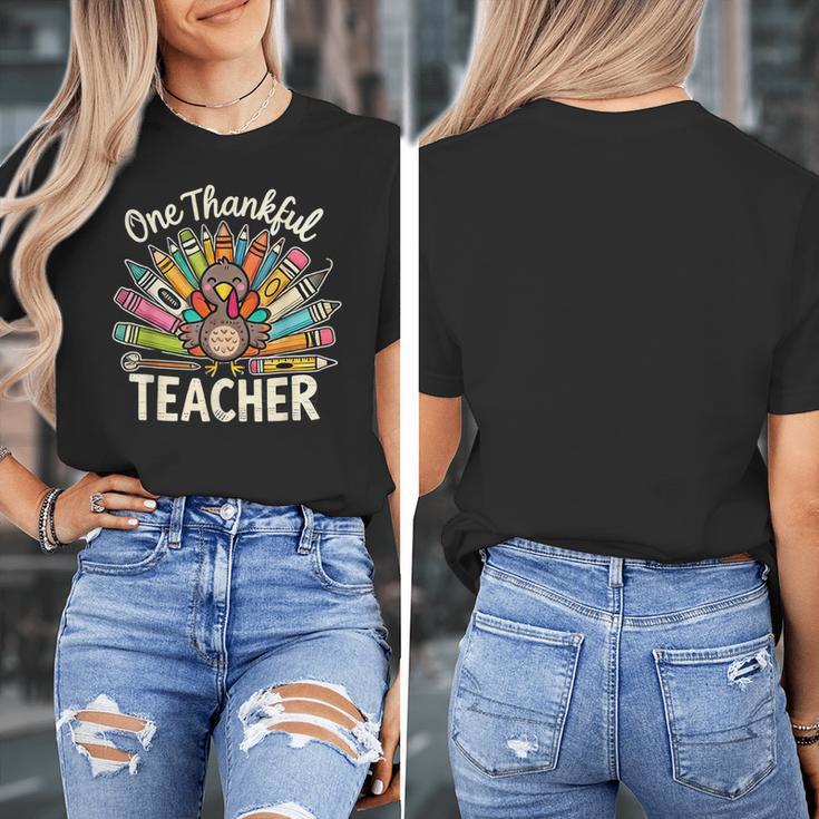One Thankful Teacher Cute Thanksgiving Turkey School Women's T-Shirt, funny design