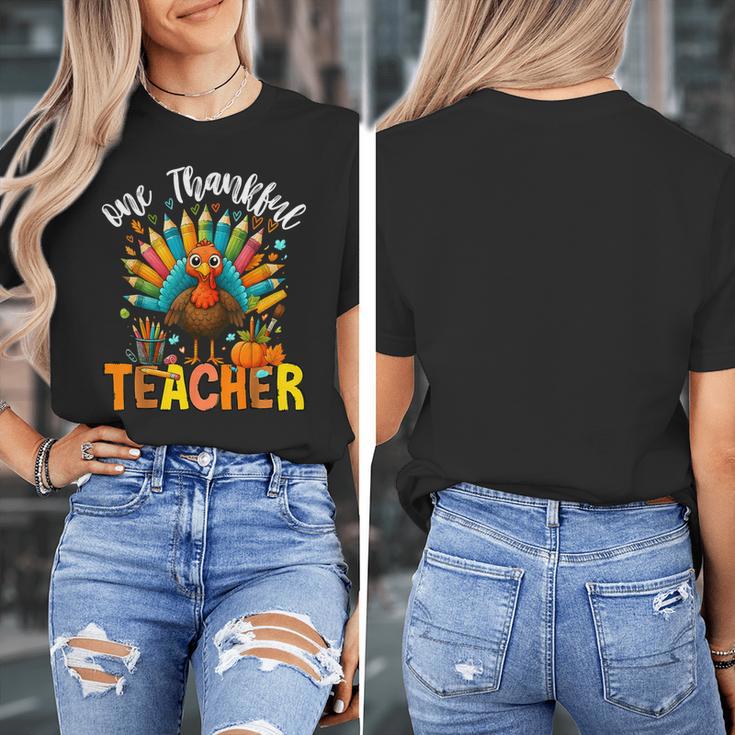 One Thankful Teacher Thanksgiving Turkey Cute Crayon Pencil Women's T-Shirt, funny design One Thankful Teacher Thanksgiving Turkey Cute Crayon Pencil Women's T-Shirt, funny design
