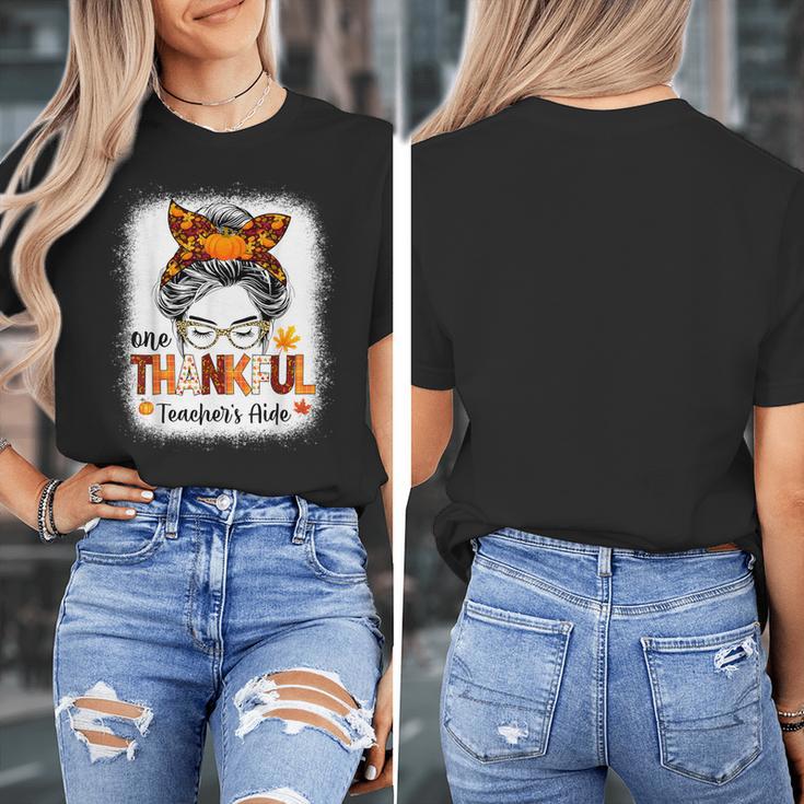 One Thankful Teacher's Aide Messy Bun Thanksgiving Fall Women's T-Shirt, funny design One Thankful Teacher's Aide Messy Bun Thanksgiving Fall Women's T-Shirt, funny design