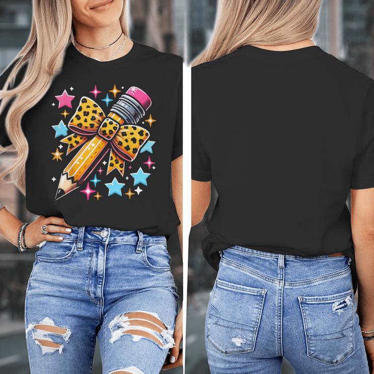 Pencil Leopard Coquette Bow Teacher Life Back To School Women's T-Shirt, funny design Pencil Leopard Coquette Bow Teacher Life Back To School Women's T-Shirt, funny design