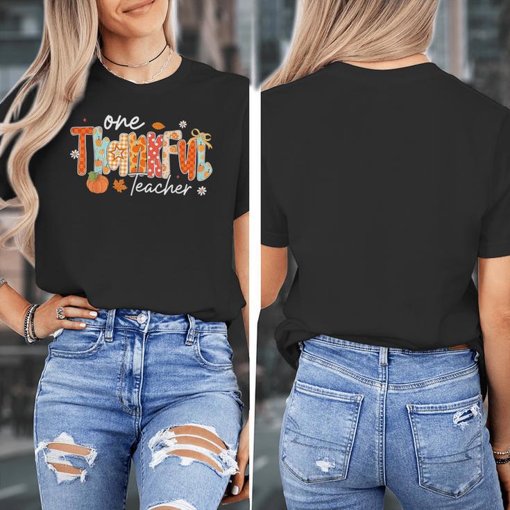 Preppy One Thankful Teacher Coquette Thanksgiving Teacher Women's T-Shirt, funny design Preppy One Thankful Teacher Coquette Thanksgiving Teacher Women's T-Shirt, funny design