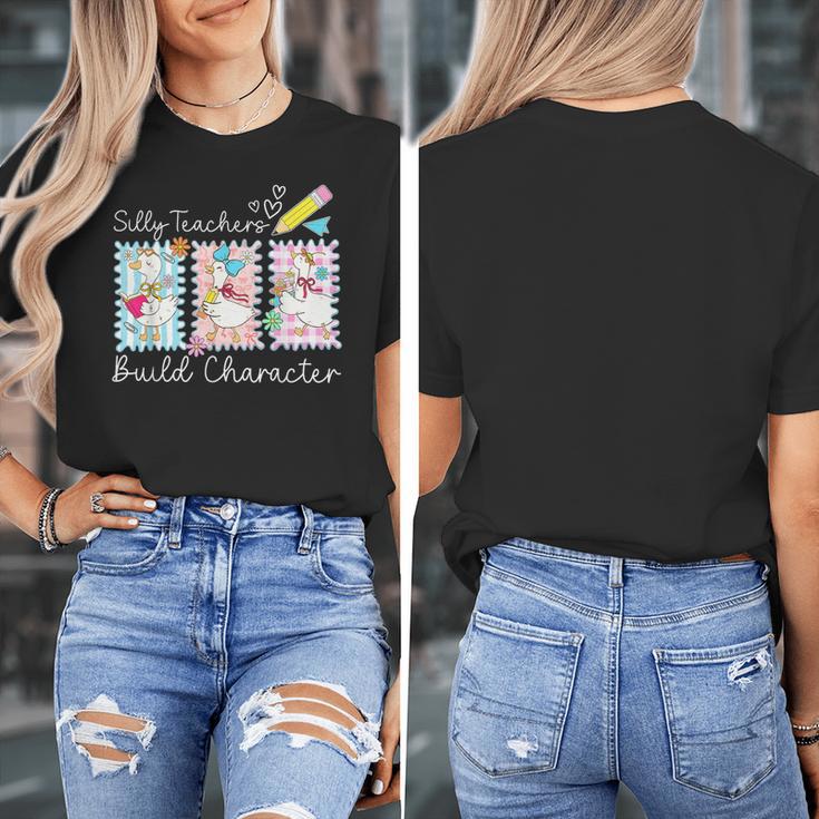 Preppy Silly Teacher Goose Build Character Back To School Women's T-Shirt, funny design