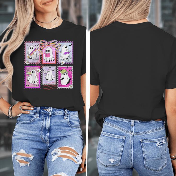 Preppy Spooky Teacher Halloween Ghost Coquette Bow Autumn Women's T-Shirt, funny design Preppy Spooky Teacher Halloween Ghost Coquette Bow Autumn Women's T-Shirt, funny design