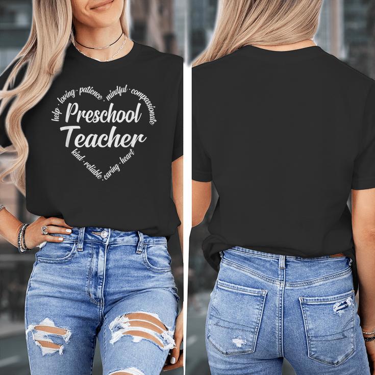 Preschool Teacher Heart Word Cloud Women's T-Shirt, funny design