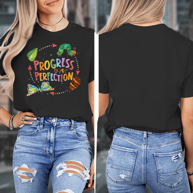 Progress Over Perfection Caterpillar Teacher Back To School Women's T-Shirt, funny design