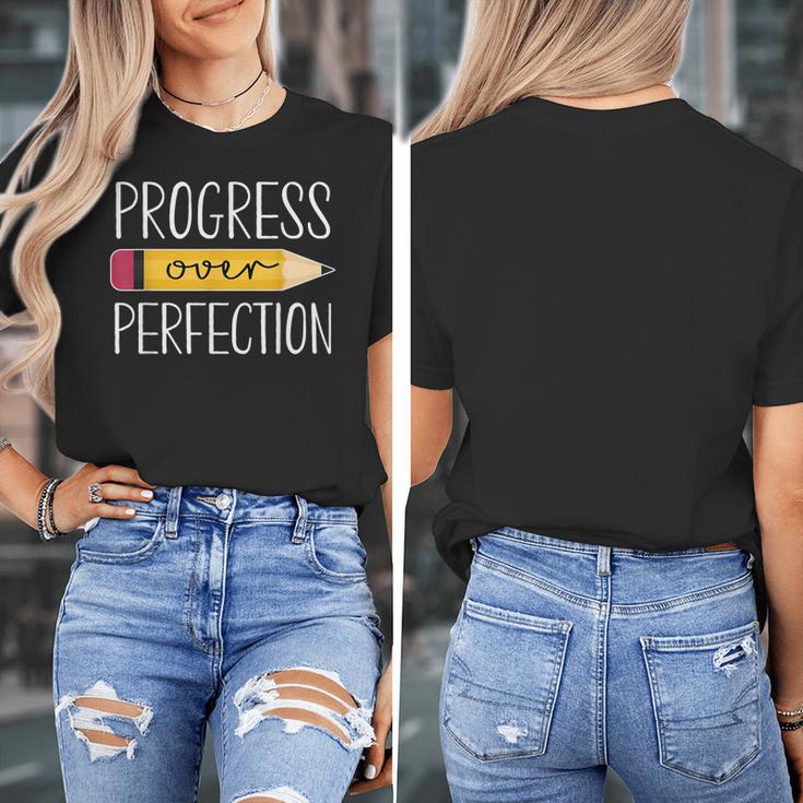 Progress Over Perfection Motivational Back To School Teacher Women's T-Shirt, funny design Progress Over Perfection Motivational Back To School Teacher Women's T-Shirt, funny design