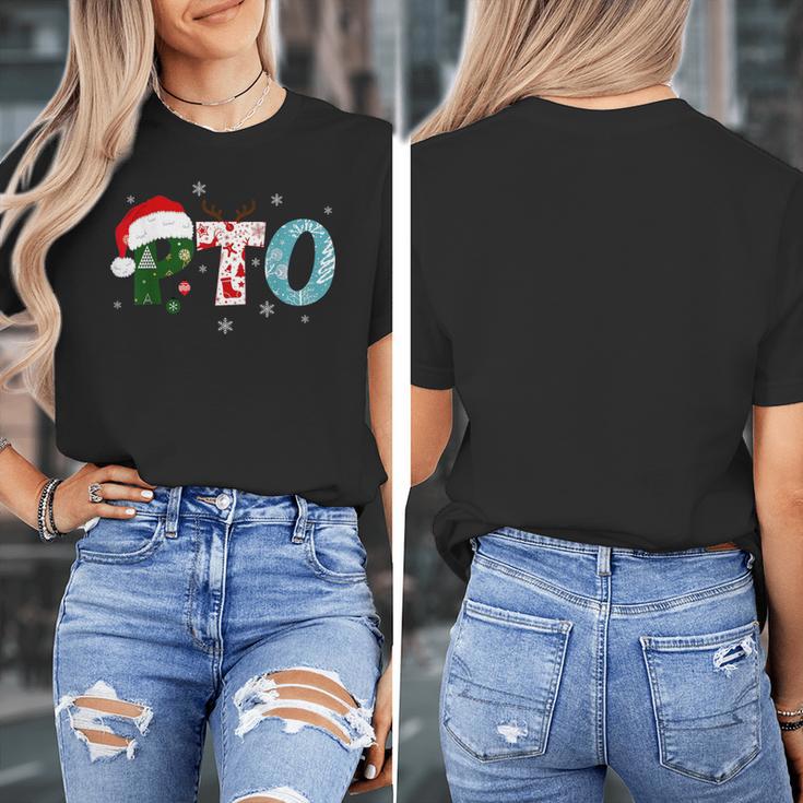 PTO Santa Hat Reindeer Parent Teacher Organization Christmas Women's T-Shirt, funny design