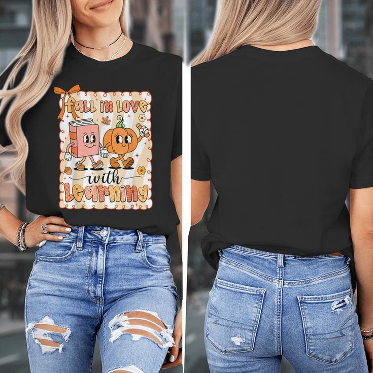 Pumpkin Teacher Preppy Fall In Love With Learning Autumn Women's T-Shirt, funny design Pumpkin Teacher Preppy Fall In Love With Learning Autumn Women's T-Shirt, funny design