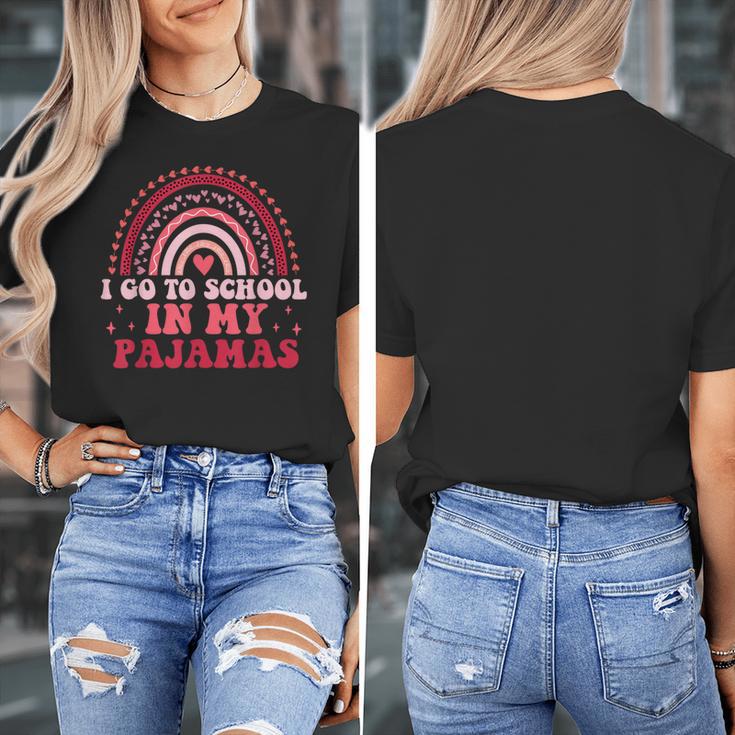 Rainbow Homeschool Mom Teacher I Go To School In My Pajamas Women's T-Shirt, Couple Gifts, funny design