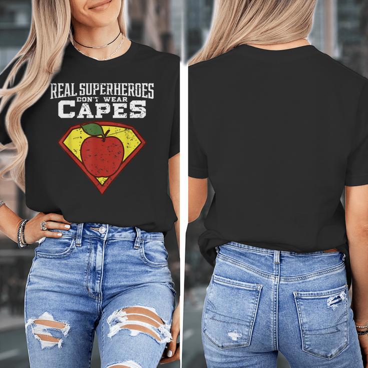Real Superheroes Don't Wear Capes Teacher Shirt Teaching Te Women's T-Shirt, funny design