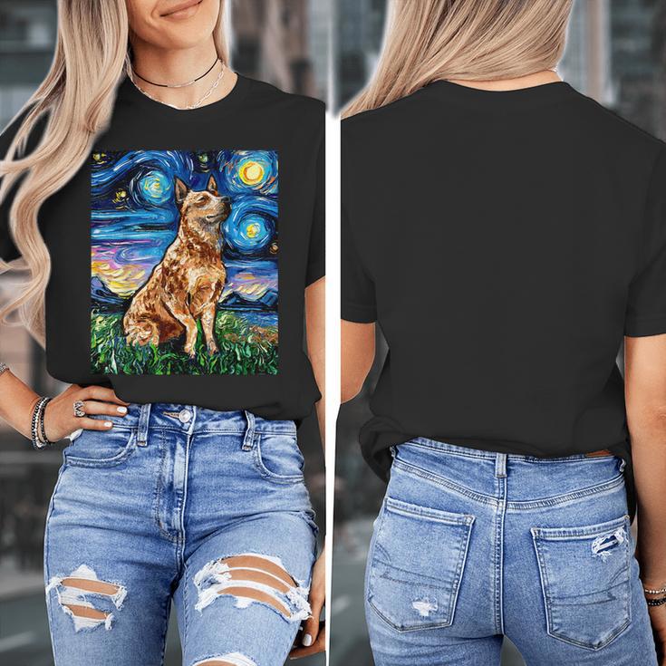 Red Heeler Starry Night Cattle Dog Colorful Art By Aja For Men Women Girls Kids Women's T-Shirt, funny design