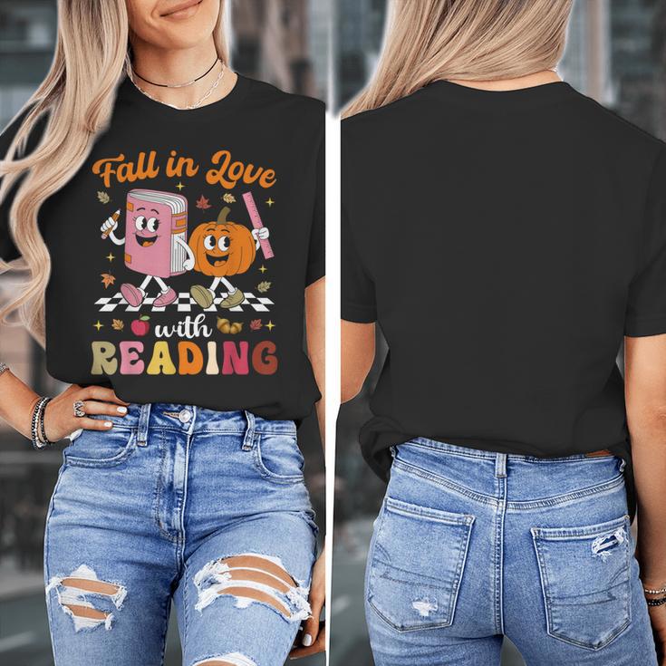 Retro Fall In Love With Learning Pumpkin Autumn Teacher Women's T-Shirt, funny design Retro Fall In Love With Learning Pumpkin Autumn Teacher Women's T-Shirt, funny design