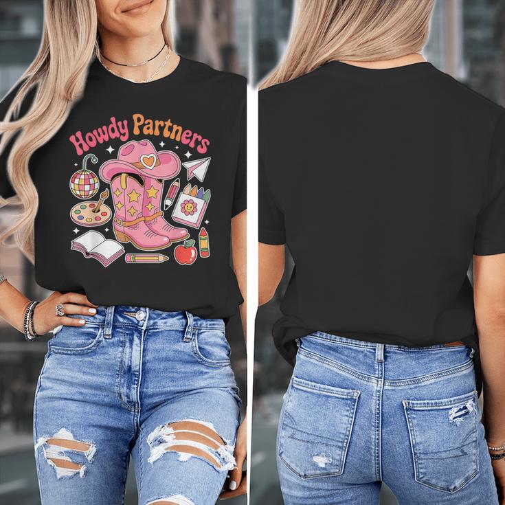 Retro Howdy Partners Cowgirl Cowboy Teacher Back To School Women's T-Shirt, funny design