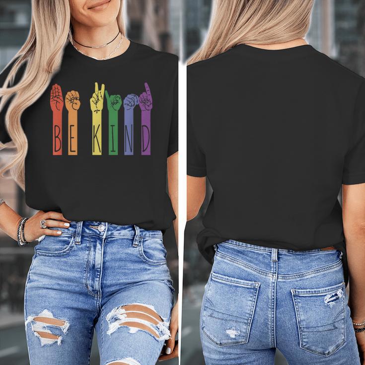 Retro Be Kind ASL Deaf Teacher Sign Language Gay Pride Women's T-Shirt, funny design Retro Be Kind ASL Deaf Teacher Sign Language Gay Pride Women's T-Shirt, funny design