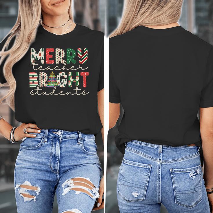 Retro Merry Teacher Bright Students Christmas Teacher Women's T-Shirt, funny design
