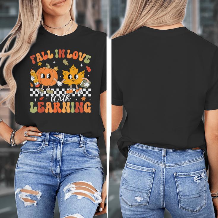 Retro Pumpkin Fall In Love With Learning Autumn Teacher Women's T-Shirt, funny design Retro Pumpkin Fall In Love With Learning Autumn Teacher Women's T-Shirt, funny design