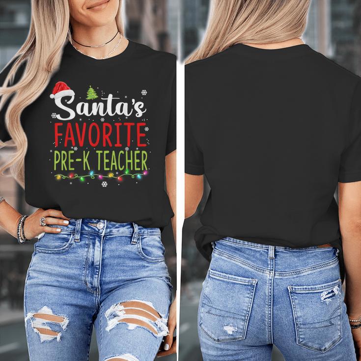 Santa's Favorite Pre-K Teacher Christmas Santa Hat Lights For Men Women Kids Women's T-Shirt, funny design
