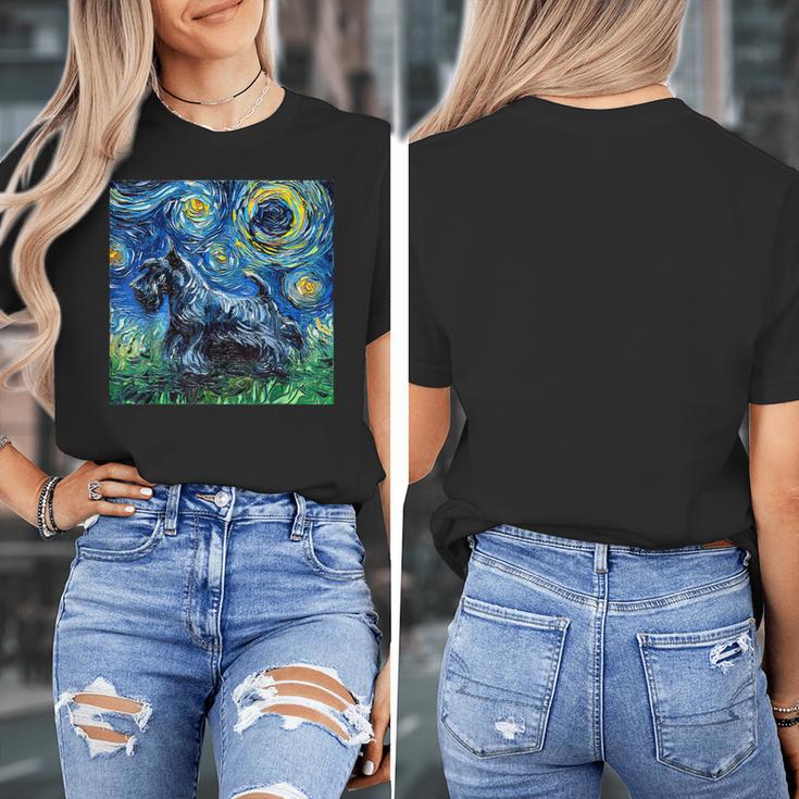 Scottish Terrier Starry Night Scotty Dog Art By Aja Women's T-Shirt, funny design