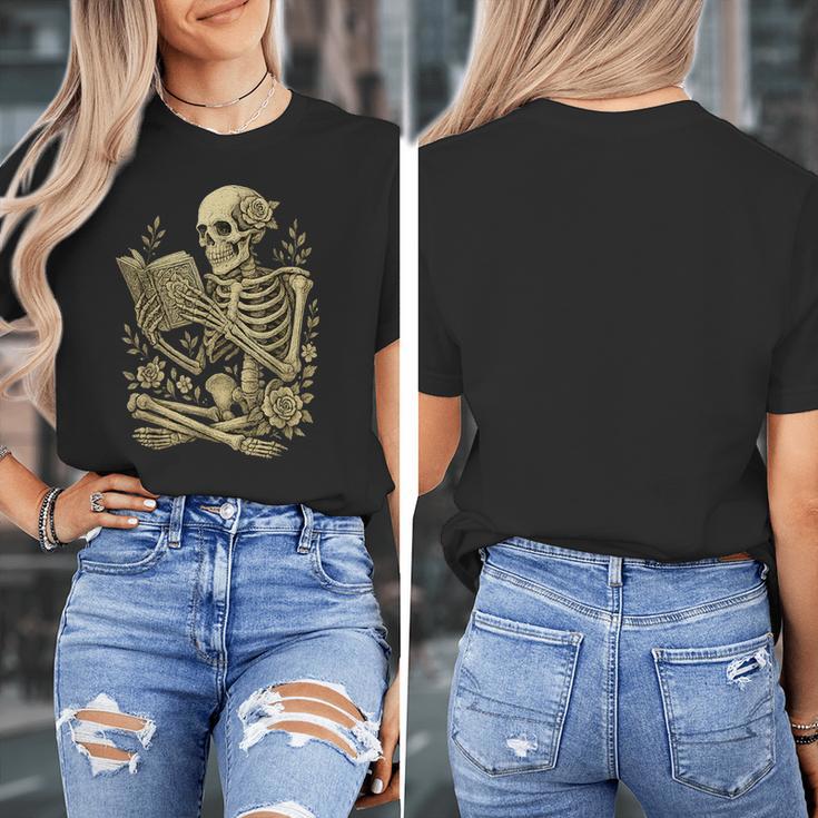 Skeleton Book Floral Skull Halloween Teacher Costume Women's T-Shirt, funny design