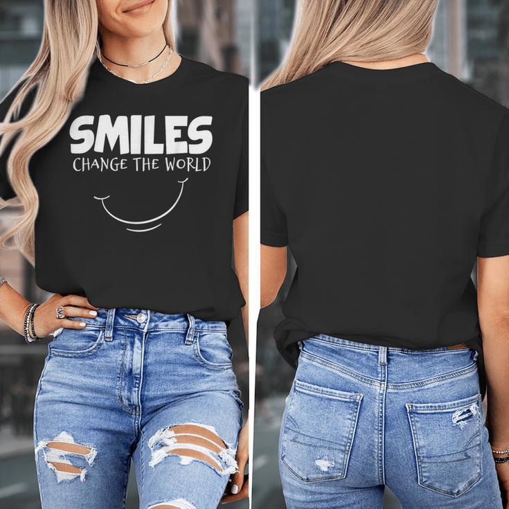 Smile Smiles Change The World Teacher T-Shirt Happy T-Shirt Women's T-Shirt, funny design