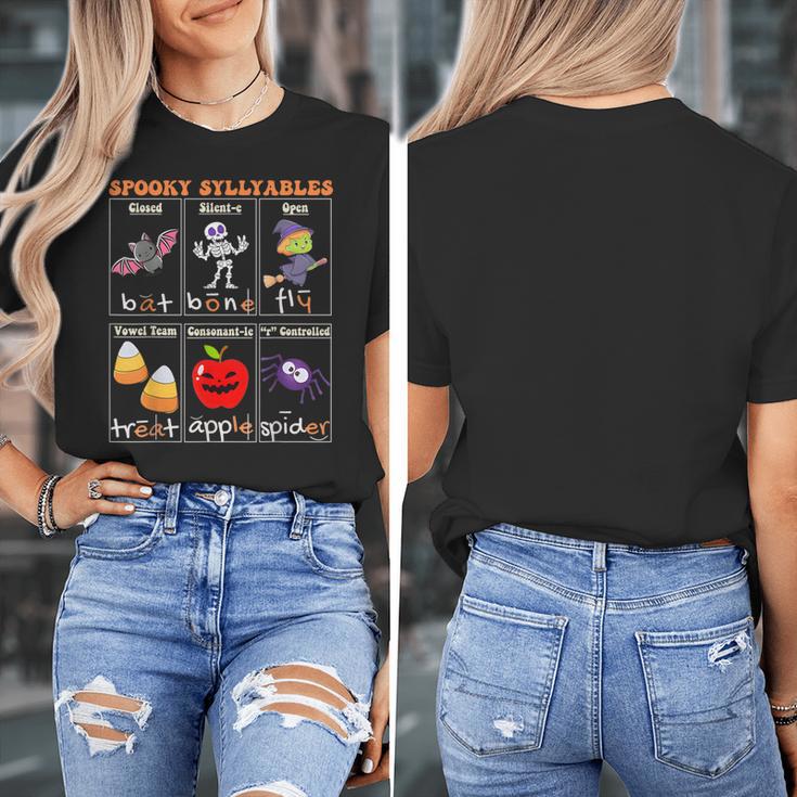 Spooky Syllables Halloween Teacher Student Education Women's T-Shirt, funny design
