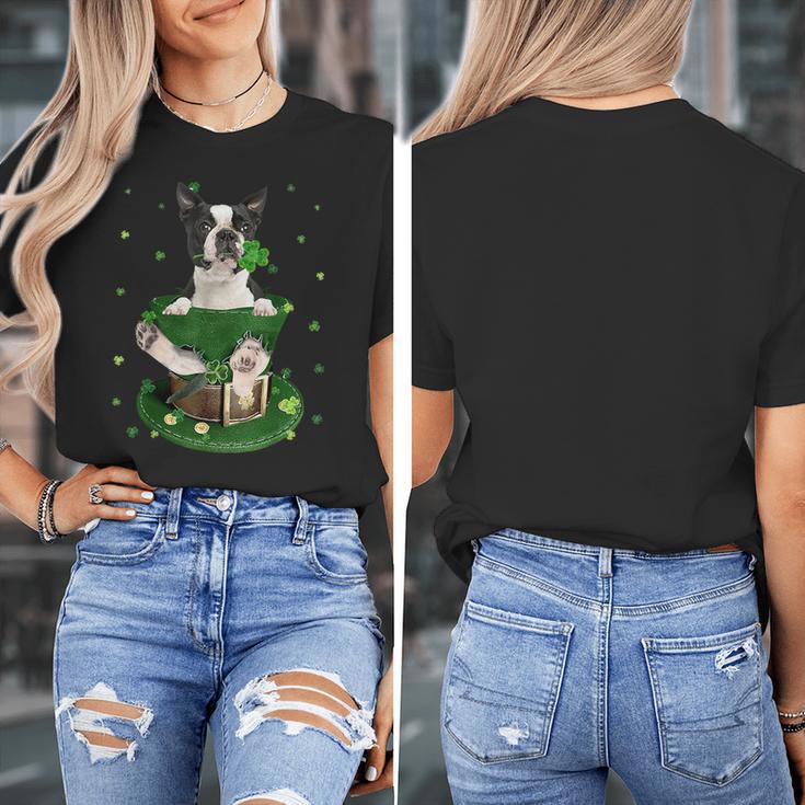 St Patrick's Day Leprechaun Boston Terrier Dog Shamrock For Men Women Kids Women's T-Shirt, funny design