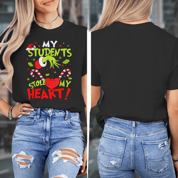 My Students Stole My Heart Teacher Holiday Merry Christmas Women's T-Shirt, funny design