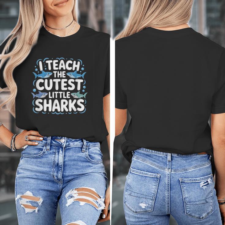 I Teach The Cutest Little Sharks Teacher School Women's T-Shirt, funny design