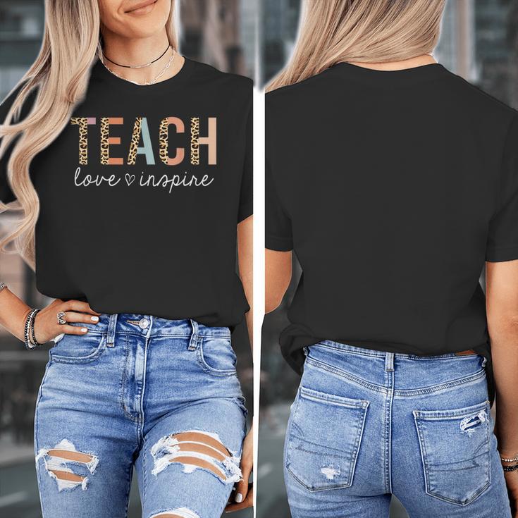 Teach Love Inspire Leopard Back To School Cute Teacher Men Women Girls Kids Women's T-Shirt, funny design