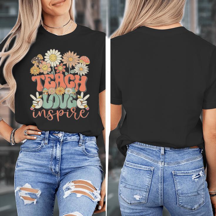 Teach Love Inspire Retro Groovy Daisy Back To School Teacher For Men Women Kids Women's T-Shirt, Groovy Teacher Gifts, funny design Teach Love Inspire Retro Groovy Daisy Back To School Teacher For Men Women Kids Women's T-Shirt, Groovy Teacher Gifts, funny design