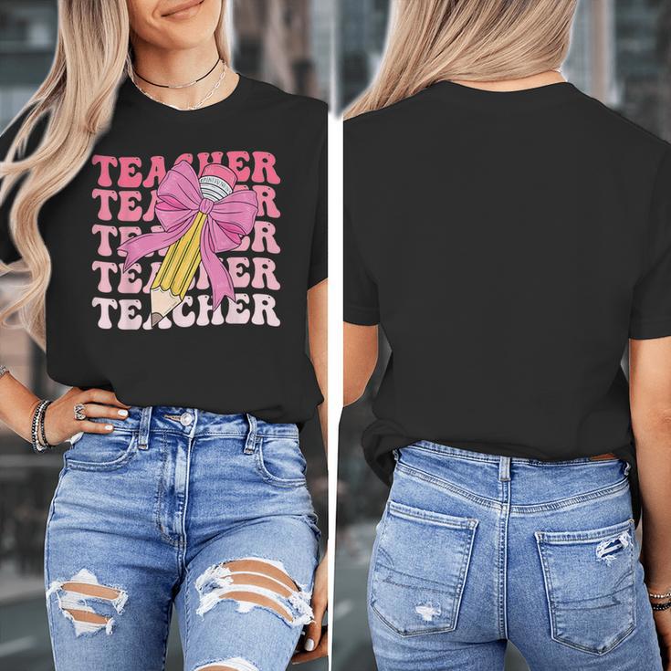 Teacher Pencil Back To School Groovy Pink Teacher First Day Women's T-Shirt, Groovy Teacher Gifts, funny design Teacher Pencil Back To School Groovy Pink Teacher First Day Women's T-Shirt, Groovy Teacher Gifts, funny design