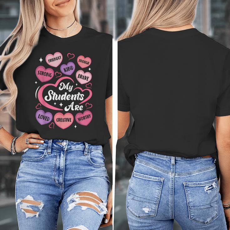 Teacher Positive Affirmations Candy Heart Valentine's Day Women's T-Shirt, funny design