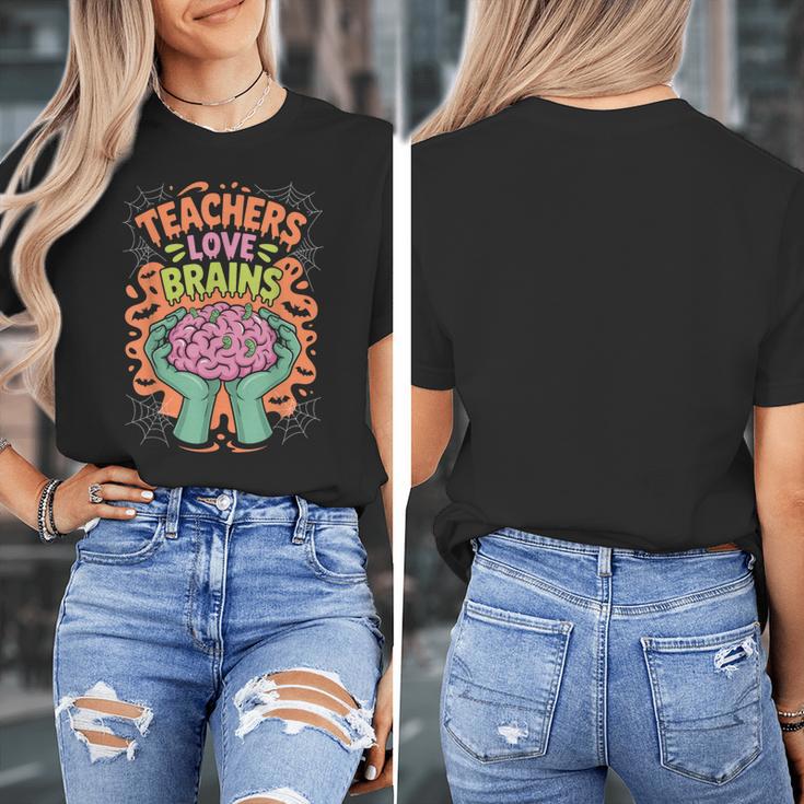 Teacher Teachers Love Brains Halloween Men Women Women's T-Shirt, funny design