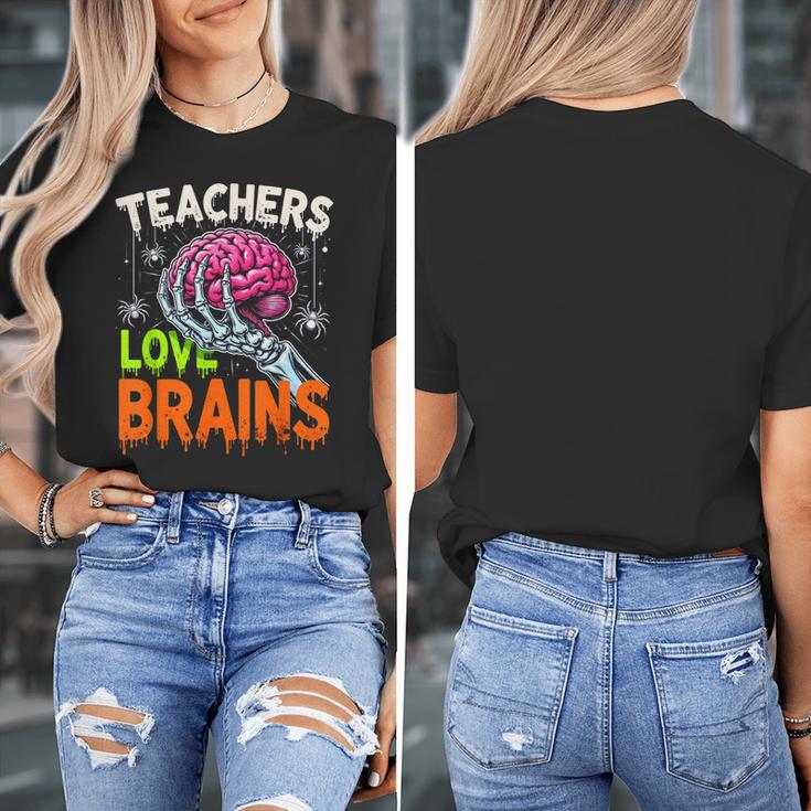 Teachers Love Brains Halloween 2025 Skeleton Costume Women's T-Shirt, funny design