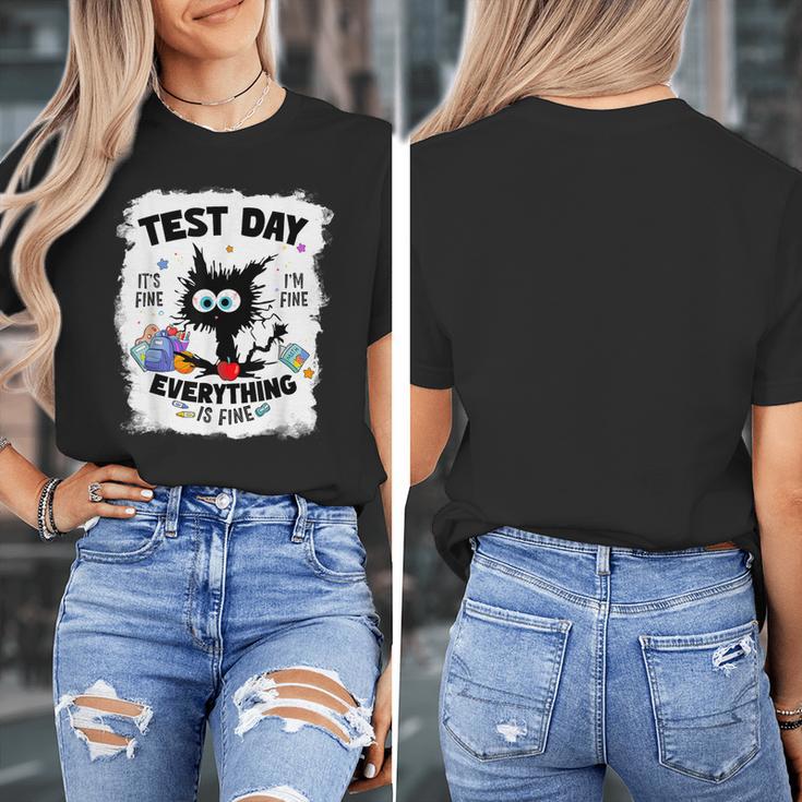 Test Day Stressed Cat Teacher Student Kids Testing Day Women's T-Shirt, funny design