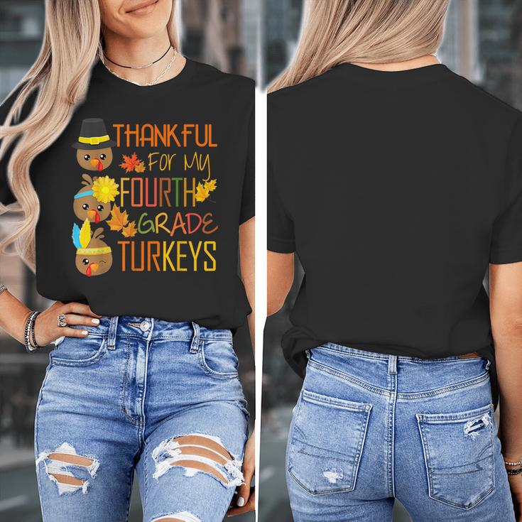 Thankful For My 4th Grade Turkey Thanksgiving Turkey Teacher Women's T-Shirt, 4th Grade Teacher Gifts, funny design