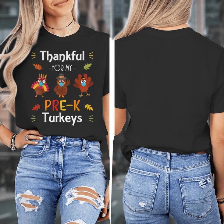 Thankful For My Prek Turkeys In Masks Thanksgiving Teacher For Men Women Women's T-Shirt, funny design