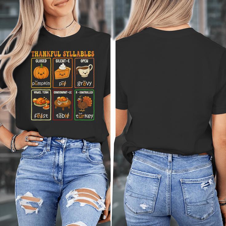 Thankful Syllables Thanksgiving Phonics Reading Teacher Fall Women's T-Shirt, funny design Thankful Syllables Thanksgiving Phonics Reading Teacher Fall Women's T-Shirt, funny design