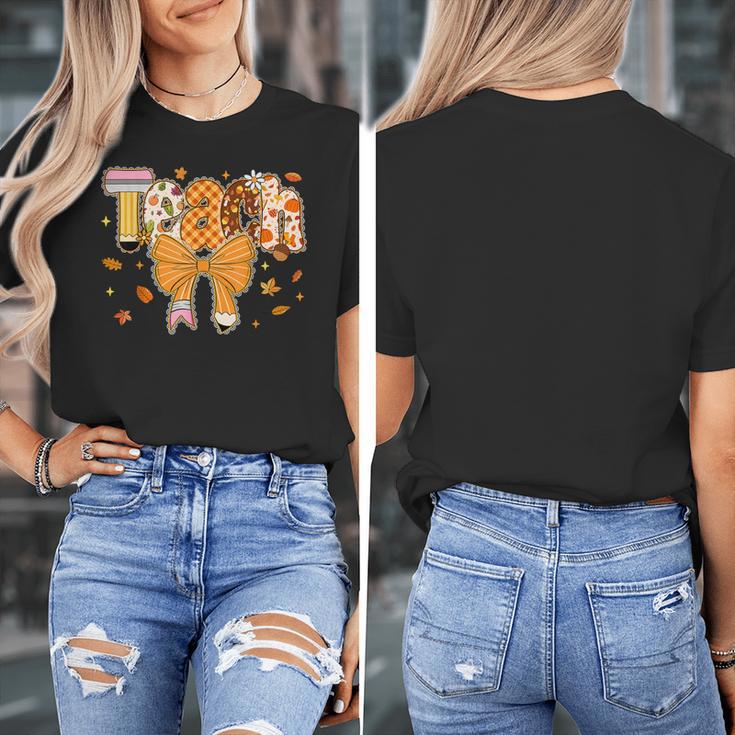 Thanksgiving Teacher Pencil Bow One Thankful Teacher Fall Women's T-Shirt, funny design