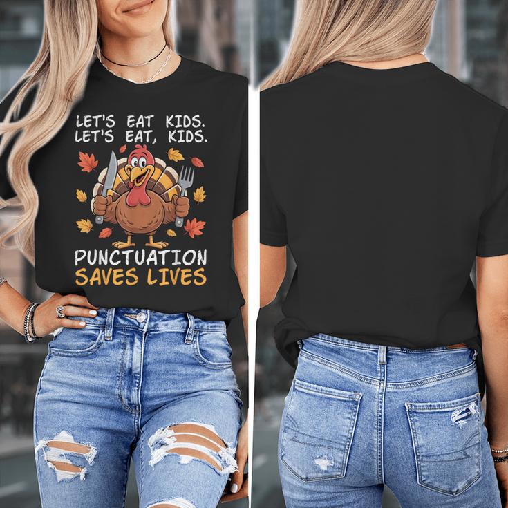 Thanksgiving Teacher Turkey Lets Eat Kids Punctuation Women's T-Shirt, funny design