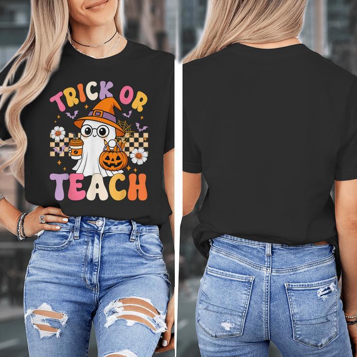Trick Or Teach Cute Ghost Coffee Pumpkins Halloween Teacher Women's T-Shirt, funny design Trick Or Teach Cute Ghost Coffee Pumpkins Halloween Teacher Women's T-Shirt, funny design