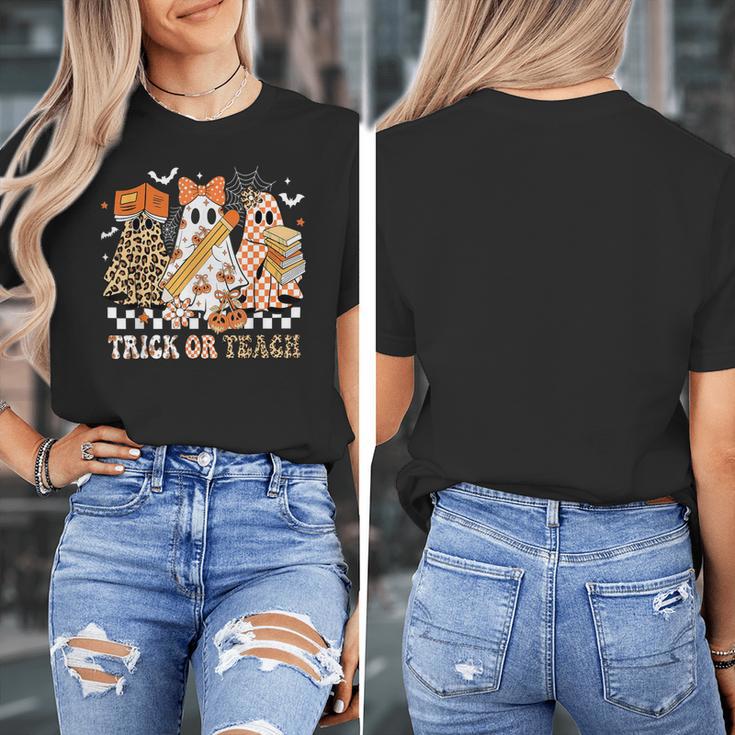 Trick Or Teach Groovy Teacher Halloween Floral Ghost Women's T-Shirt, Groovy Teacher Gifts, funny design Trick Or Teach Groovy Teacher Halloween Floral Ghost Women's T-Shirt, Groovy Teacher Gifts, funny design