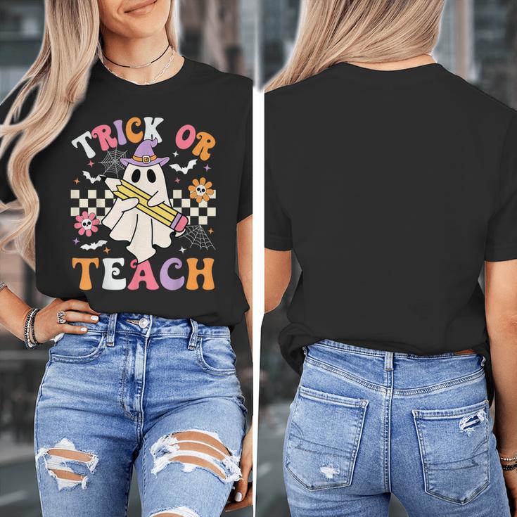Trick Or Teach Groovy Teacher Halloween Retro Teacher Ghost Women's T-Shirt, Groovy Teacher Gifts, funny design Trick Or Teach Groovy Teacher Halloween Retro Teacher Ghost Women's T-Shirt, Groovy Teacher Gifts, funny design
