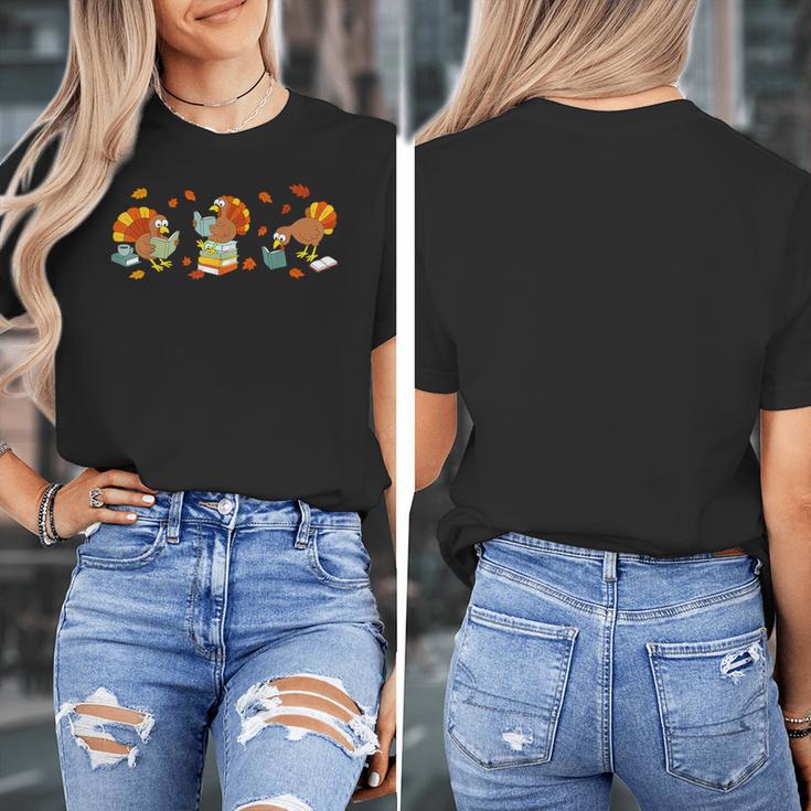Turkey Reading Books Fall Thanksgiving Teacher Book Lovers Women's T-Shirt, funny design Turkey Reading Books Fall Thanksgiving Teacher Book Lovers Women's T-Shirt, funny design